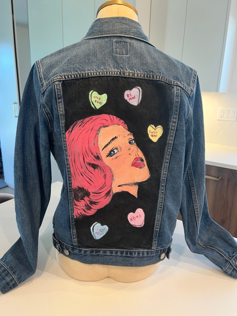 GAP Dark Blue Jean Jacket with Hand painted Sweetheart Paintings